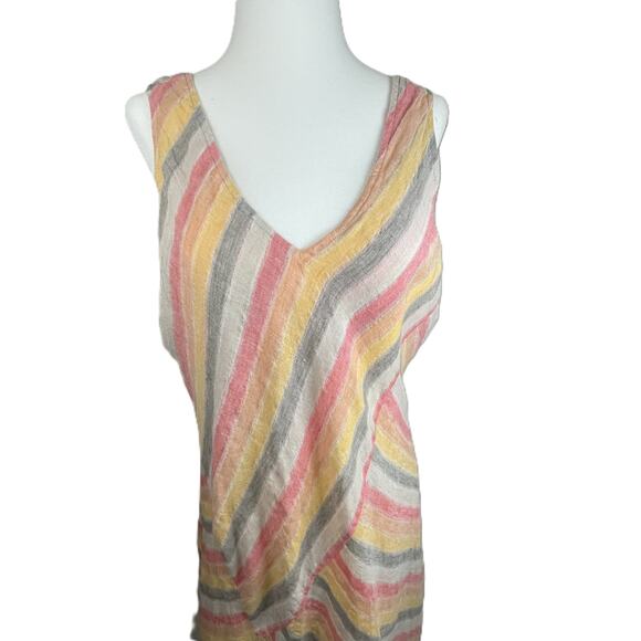 J Jill Love Linen Petite M Striped Linen Maxi Dress Summer Coastal Casual‎ Lined - Picture 3 of 14